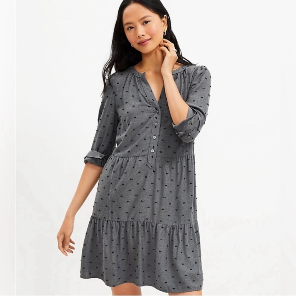 Gray dotted dropped-waist dress from LOFT XL